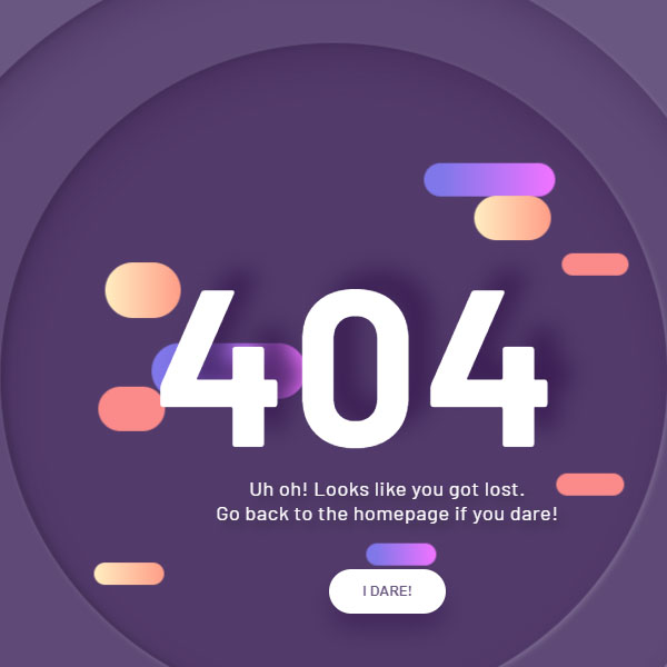 HTML 404 Page with Moving Shapes and Menus