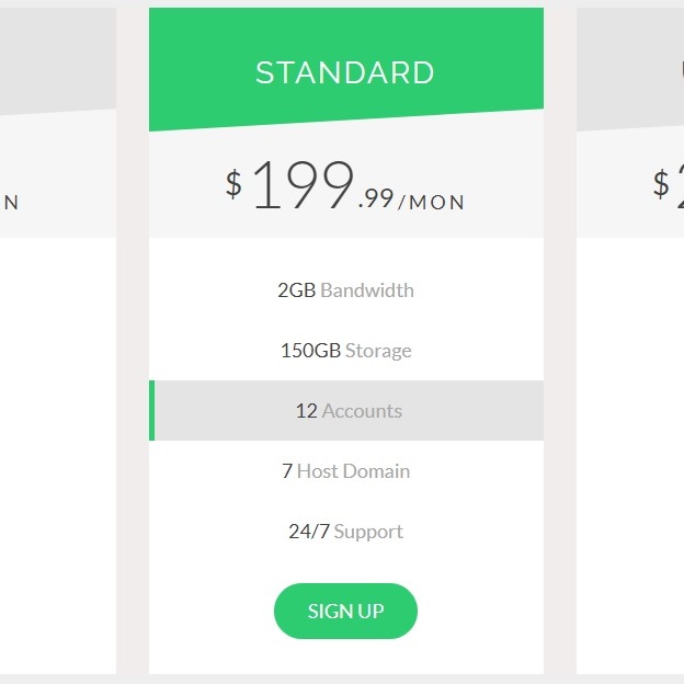 Bootstrap Pricing Table with Row Highlighting