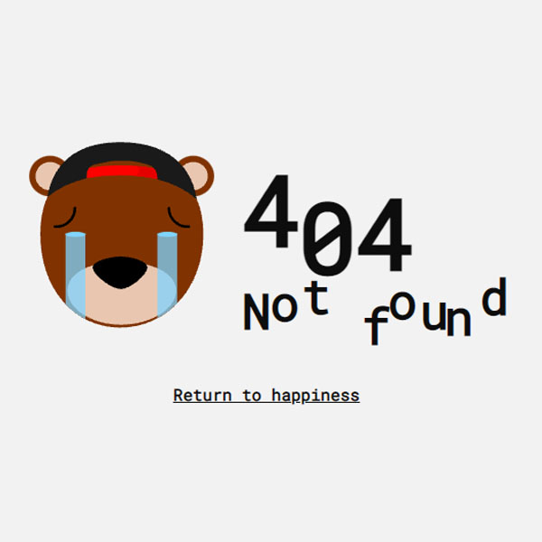 404 Not Found Web Page with Dynamic Crying Bear