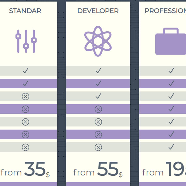 HTML Purple and White Pricing Plans with Icons