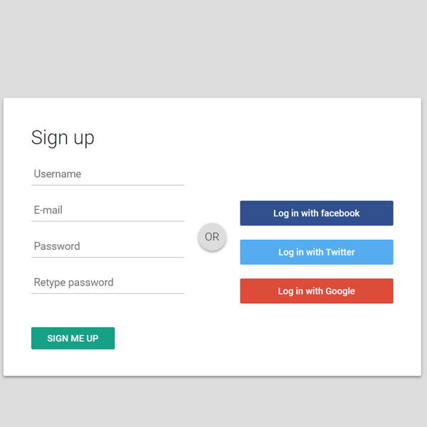 Login/Signup Form with Social Media Login Buttons