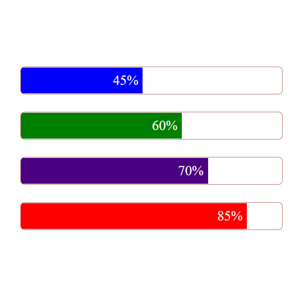 Various Horizontal HTML Progress Bars with Different Colors