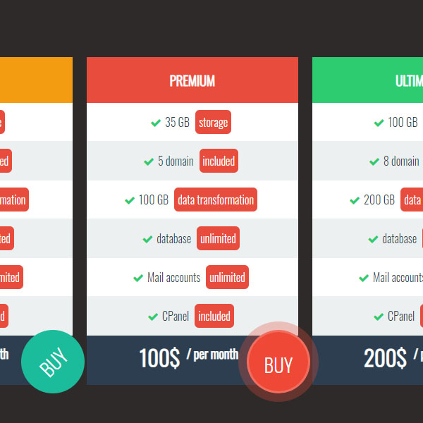Pricing Plans Code with Buttons Rotation Effect