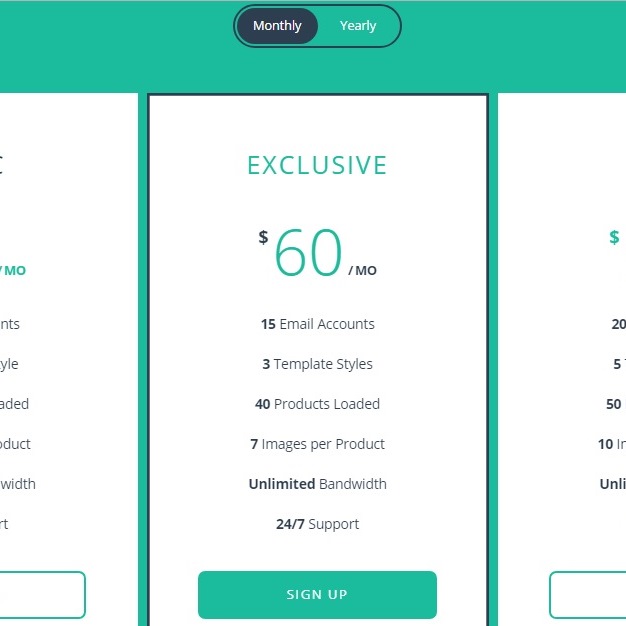 Pricing Plans with Month-Year Switching Button