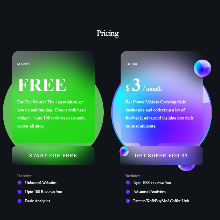 Pricing Plan with Ball Animation
