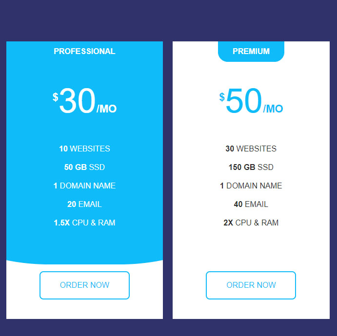 Pricing Plan with Hover Animation