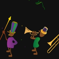 This code shows a number of people playing musical instruments and drums. Also, some colored paper is thrown from the top of the screen to the bottom . . .