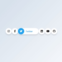 There are a number of social buttons in a row in this code. In hover mode, the names of these icons are written next to them and the background of each . . .