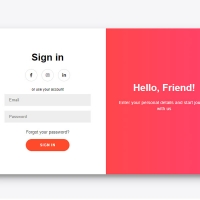 This form has two parts and has a general theme of white and pink. The login button in this form is also orange. There are also Google and Facebook icons . . .